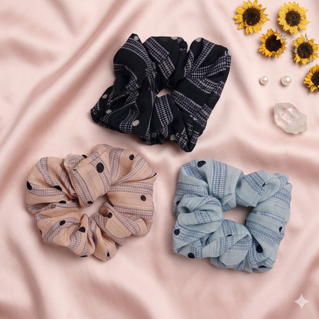 MFHS0204 Polka Dot Textured Scrunchie - Image 1