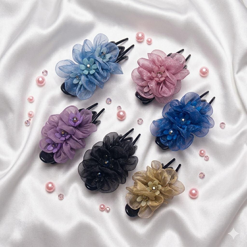 MH1219 Organza flower hair clips - Image 1